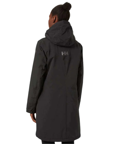 Black coloured Helly Hansen Adore Ladies Insulated Rain Coat on white background #colour_black