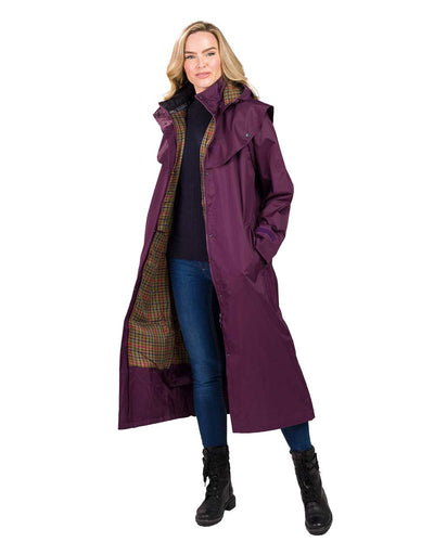 Black Berry coloured Jack Murphy Malvern Ladies Waterproof Bush Coat on white background #colour_black-berry