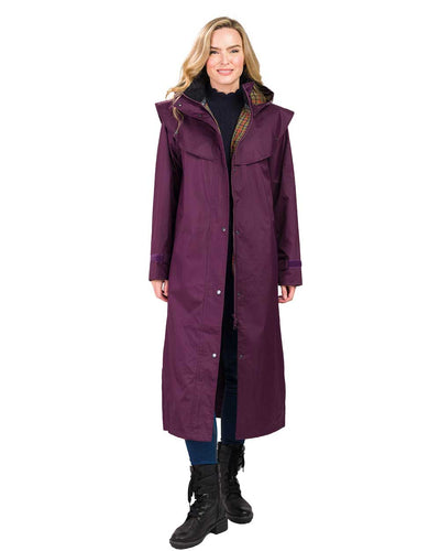 Black Berry coloured Jack Murphy Malvern Ladies Waterproof Bush Coat on white background #colour_black-berry