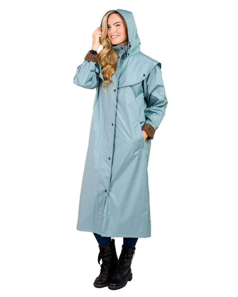 Smokey Blue coloured Jack Murphy Malvern Ladies Waterproof Bush Coat on white background 