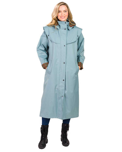 Smokey Blue coloured Jack Murphy Malvern Ladies Waterproof Bush Coat on white background #colour_smokey-blue