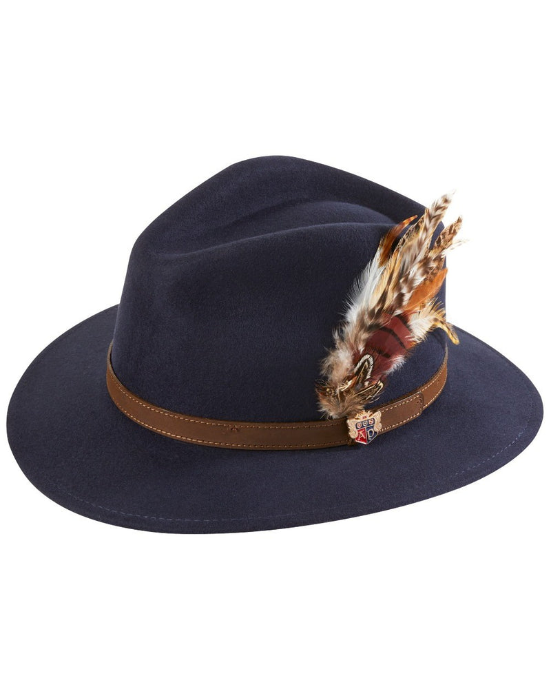 Navy coloured Alan Paine Ladies Richmond Felt Hat on white background 