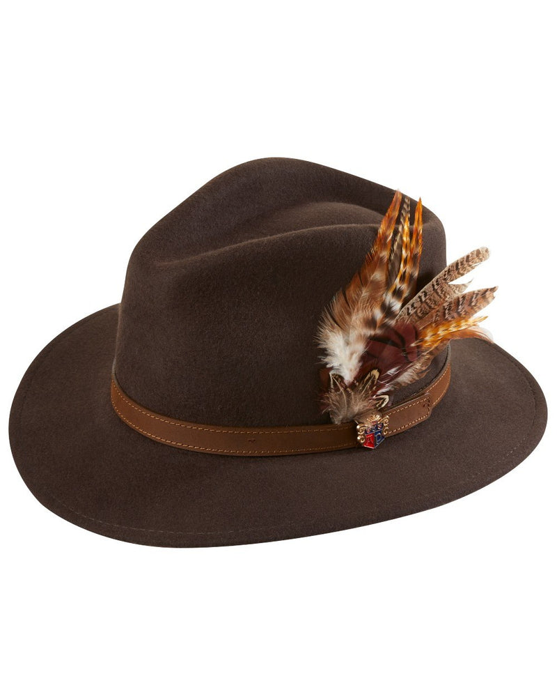 Brown coloured Alan Paine Ladies Richmond Felt Hat on white background 