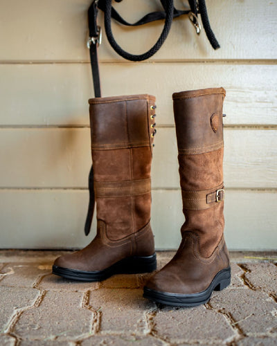 Java coloured Ariat Langdale Waterproof Boots on stable background #colour_java