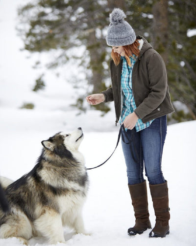 Java coloured Ariat Langdale Waterproof Boots on snow background #colour_java