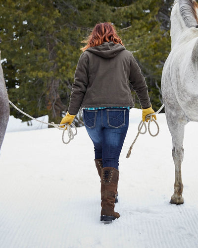 Java coloured Ariat Langdale Waterproof Boots on snow background #colour_java