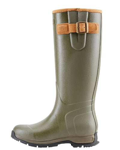 Olive Green coloured Ariat Women's Burford Insulated Wellington Boots on white background #colour_olive-green