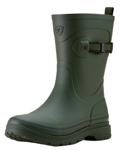 Dark Olive coloured Ariat Womens Burford Wellington Boots on white background #colour_dark-olive