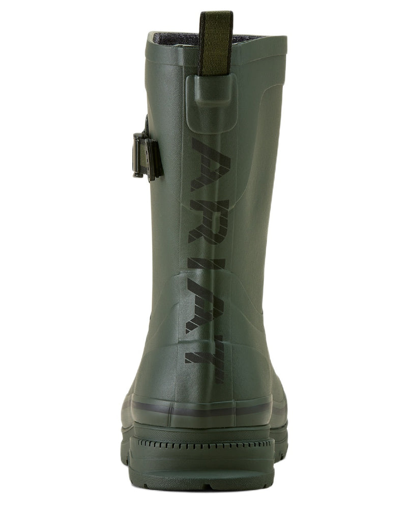 Dark Olive coloured Ariat Womens Burford Wellington Boots on white background 