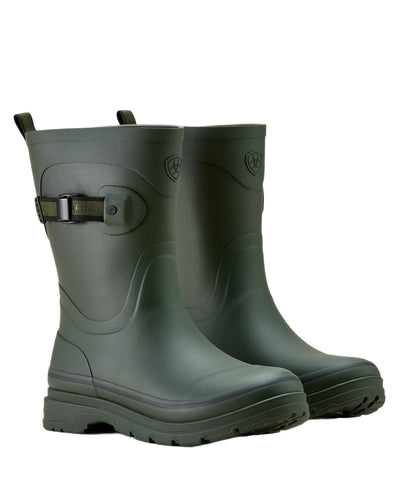Dark Olive coloured Ariat Womens Burford Wellington Boots on white background #colour_dark-olive