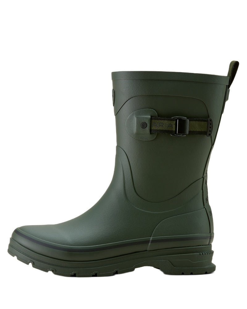 Dark Olive coloured Ariat Womens Burford Wellington Boots on white background 