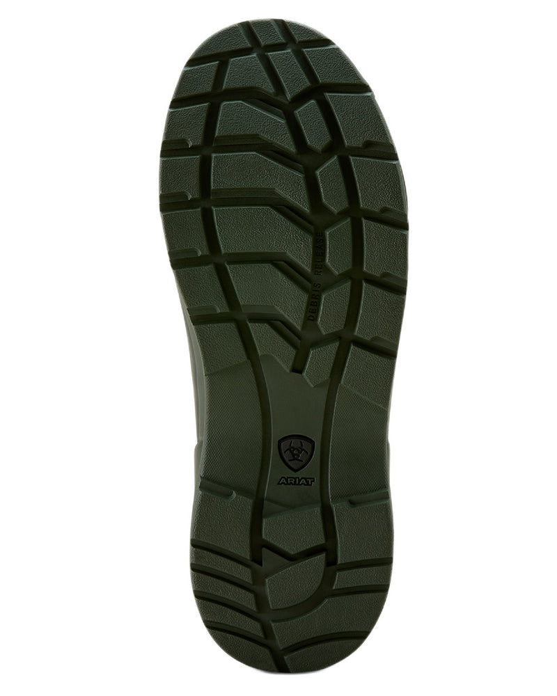 Dark Olive coloured Ariat Womens Burford Wellington Boots on white background 