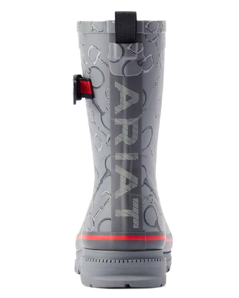 Grey Bit Print coloured Ariat Womens Burford Wellington Boots on white background 