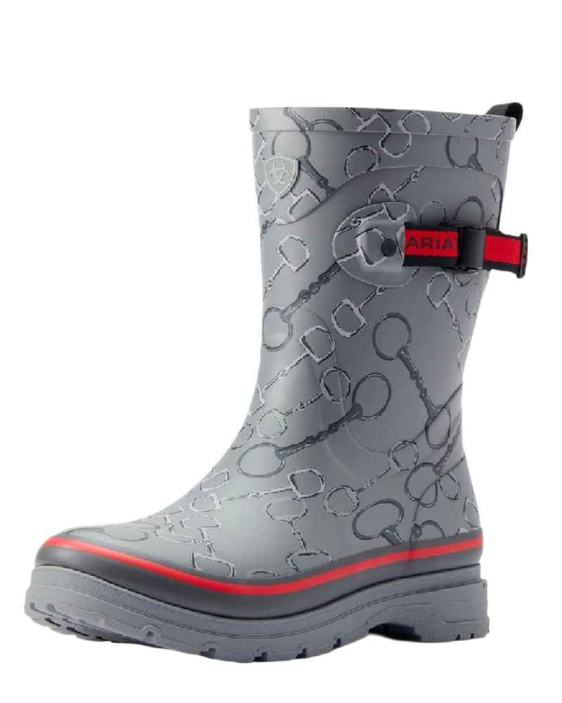 Grey Bit Print coloured Ariat Womens Burford Wellington Boots on white background 