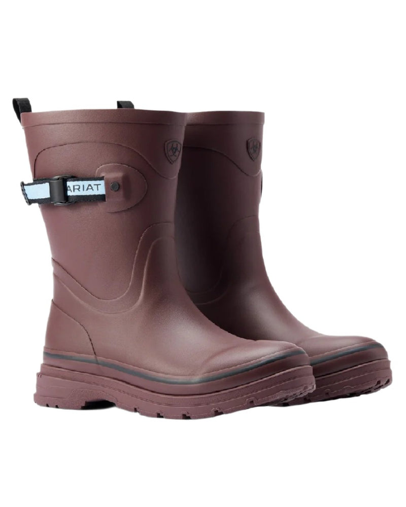 Maroon coloured Ariat Womens Burford Wellington Boots on white background 