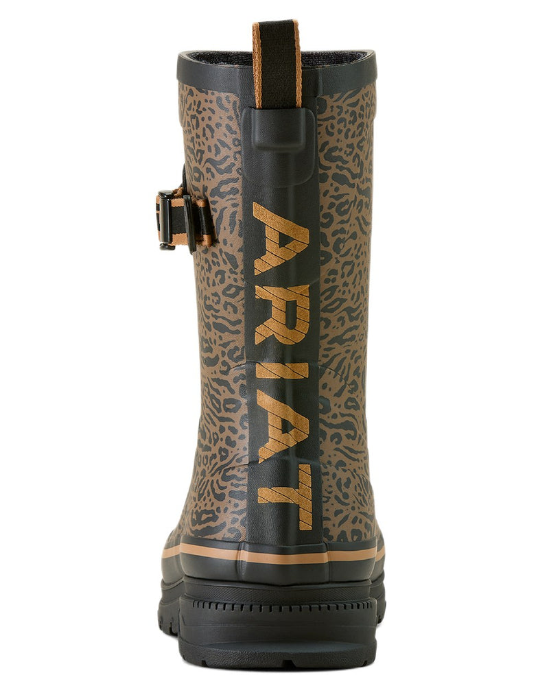 Ocelot Print coloured Ariat Womens Burford Wellington Boots on white background 