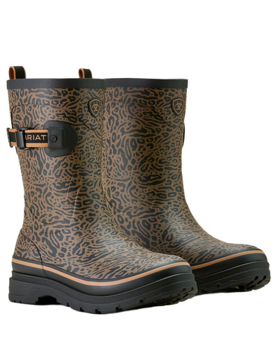 Ocelot Print coloured Ariat Womens Burford Wellington Boots on white background #colour_ocelot-print