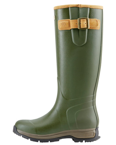 Olive Green coloured Ariat Womens Burford Wellington Boots on white background #colour_olive-green