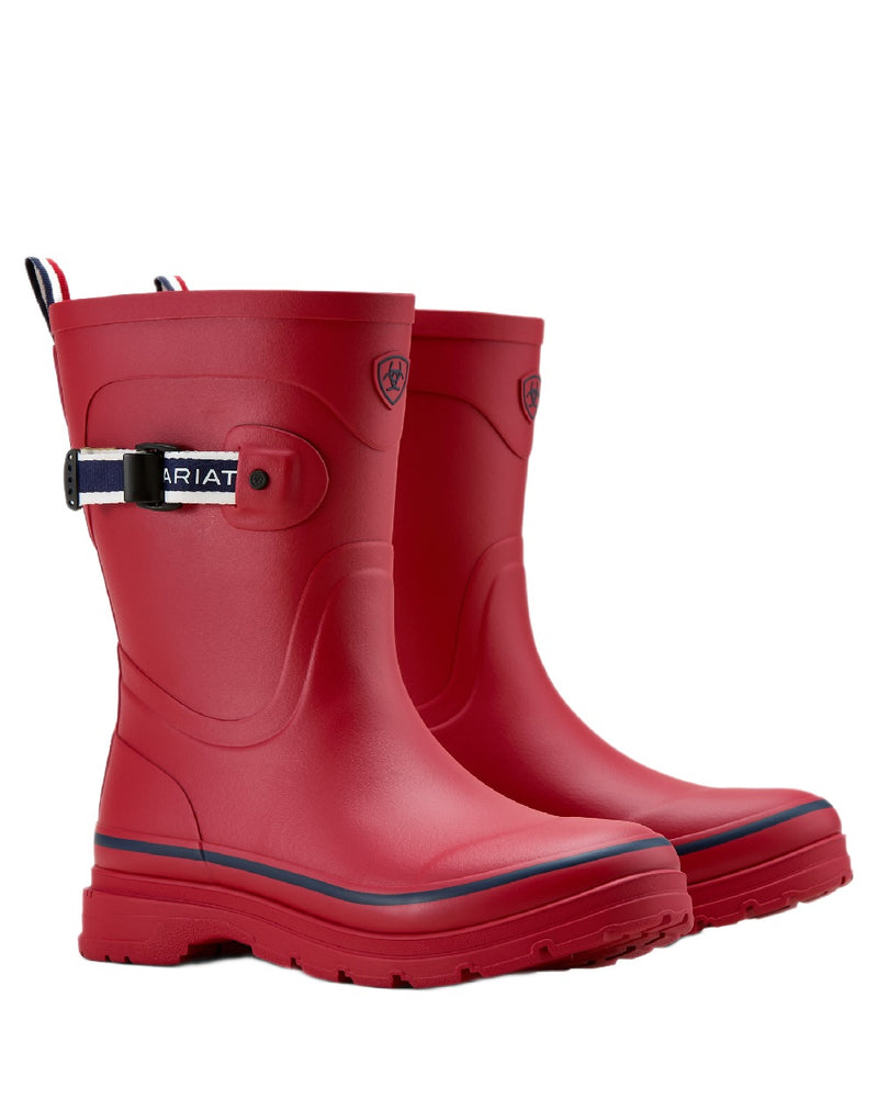 Team Red coloured Ariat Womens Burford Wellington Boots on white background 