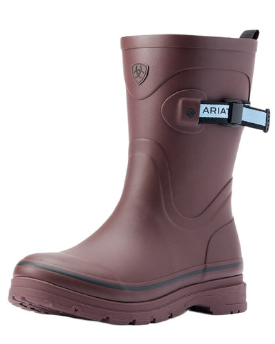 Maroon coloured Ariat Womens Kelmarsh Mid Rubber Wellington Boots on white background #colour_maroon