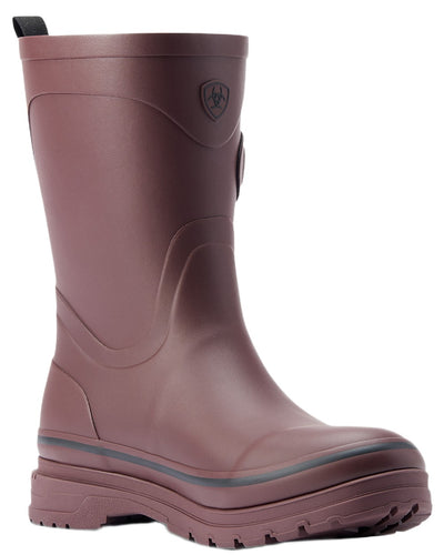 Maroon coloured Ariat Womens Kelmarsh Mid Rubber Wellington Boots on white background #colour_maroon