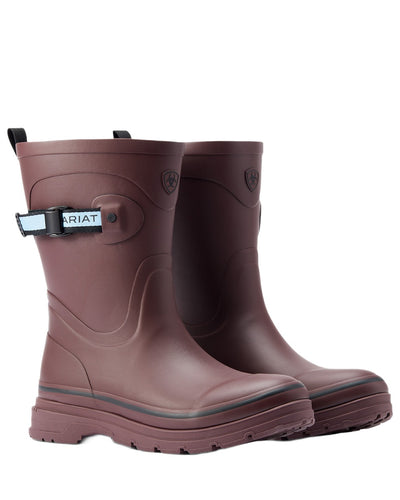 Maroon coloured Ariat Womens Kelmarsh Mid Rubber Wellington Boots on white background #colour_maroon