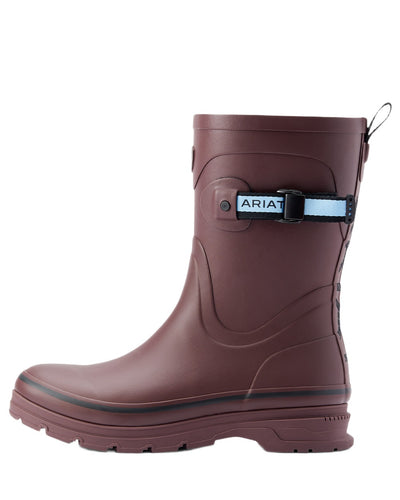 Maroon coloured Ariat Womens Kelmarsh Mid Rubber Wellington Boots on white background #colour_maroon