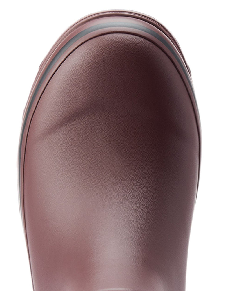 Maroon coloured Ariat Womens Kelmarsh Mid Rubber Wellington Boots on white background 