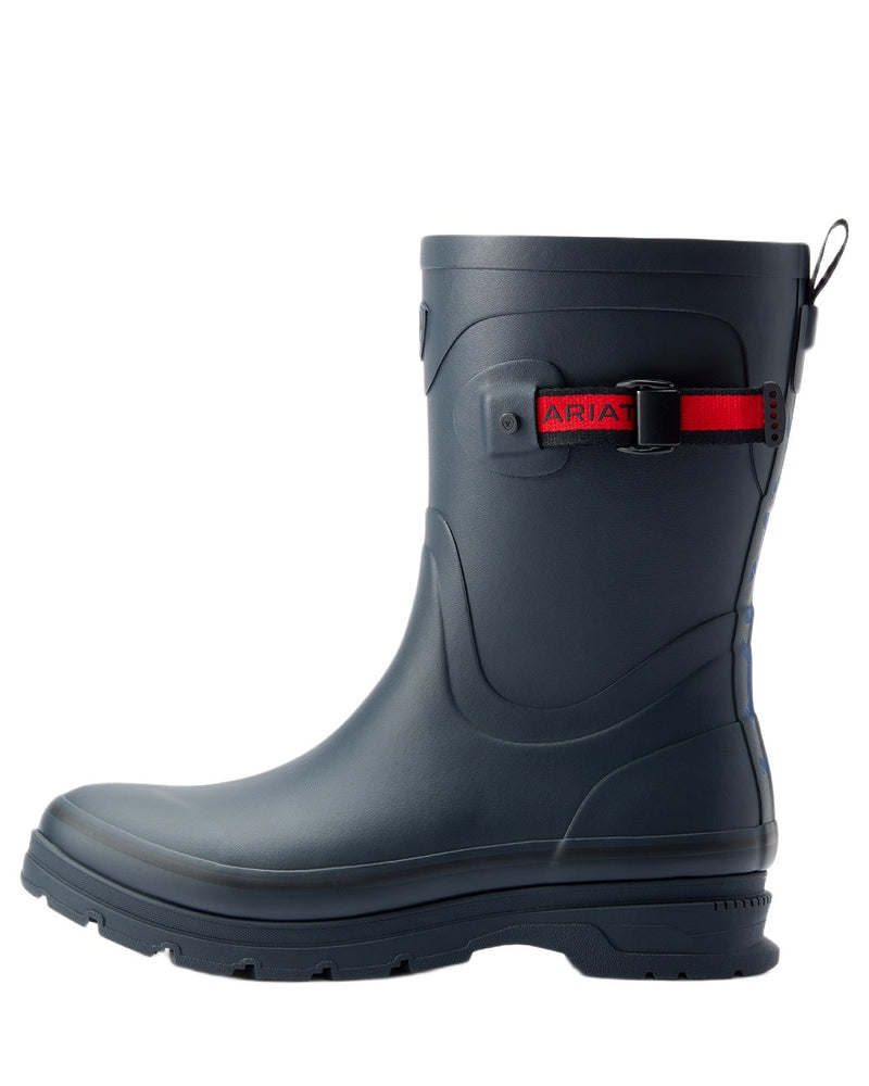 Navy coloured Ariat Womens Kelmarsh Mid Rubber Wellington Boots on white background 