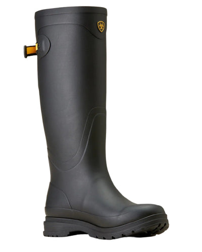 Black coloured Ariat Womens Kelmarsh Wellington Boots on White background #colour_black