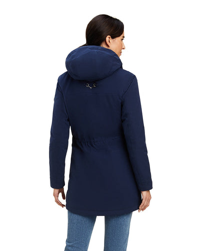 Navy Coloured Ariat Womens Argentium Waterproof Parka On A White Background #colour_navy