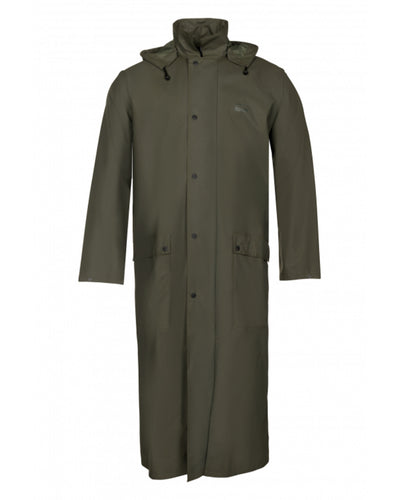 Green Khaki Coloured Baleno Helsinki Long Raincoat on white background #colour_green-khaki