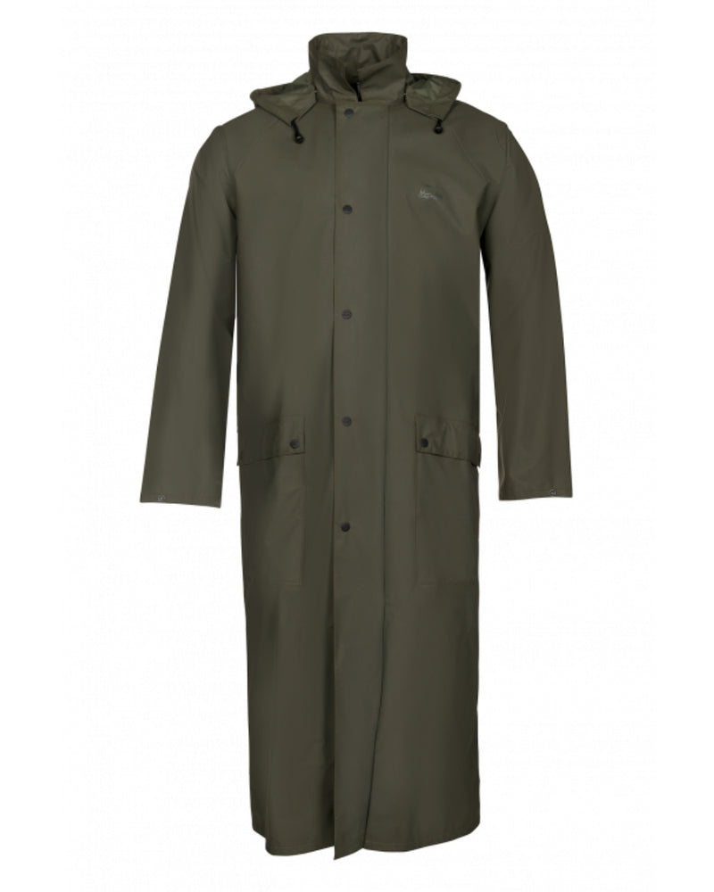 Green Khaki Coloured Baleno Helsinki Long Raincoat on white background 