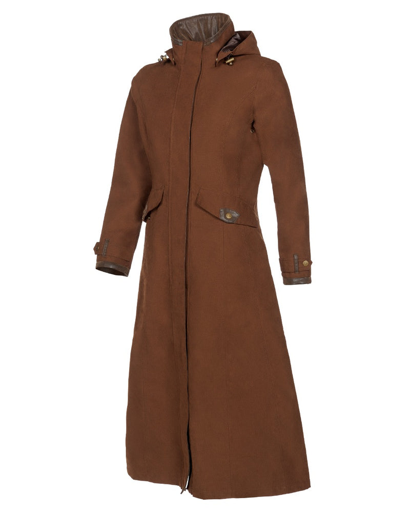 Earth Brown Coloured Baleno Kensington Long Waterproof Coat On A White Background 