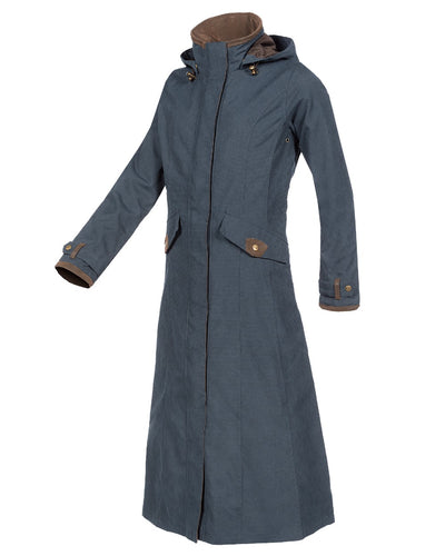 Navy Blue Coloured Baleno Kensington Long Waterproof Coat On A White Background #colour_navy-blue