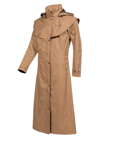 Camel coloured Baleno Oxford Long Waterproof Coat on white background #colour_camel