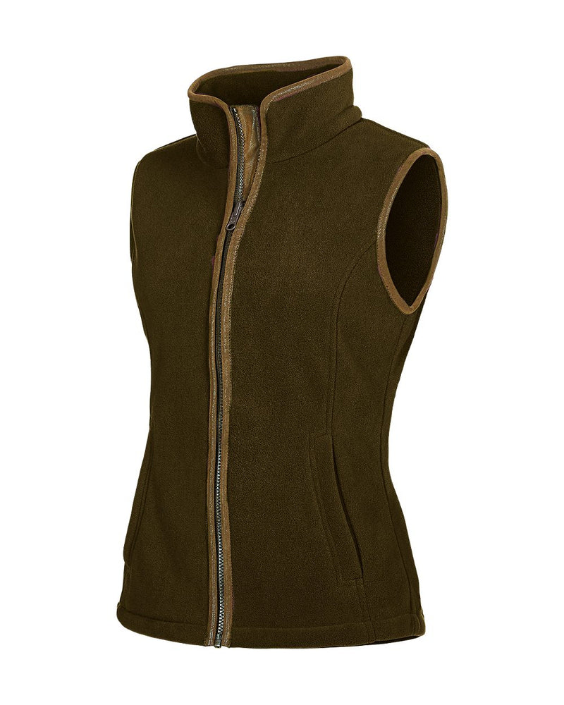 Olive coloured Baleno Sally Ladies Fleece Gilet on garden background 