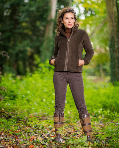 Chocolate Coloured Baleno Sarah Fleece Jacket on forest background #colour_chocolate