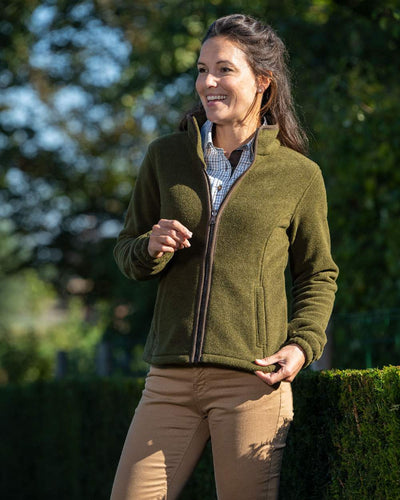 Olive Coloured Baleno Sarah Fleece Jacket on lake background #colour_olive