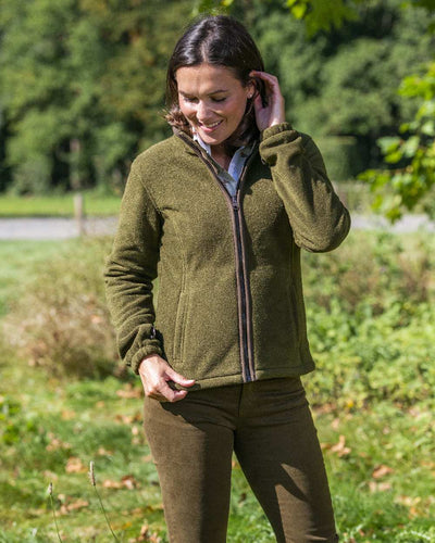 Olive Coloured Baleno Sarah Fleece Jacket on lake background #colour_olive