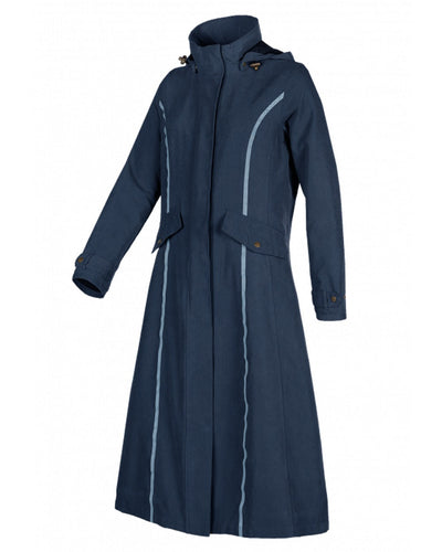 Navy Blue Coloured Baleno Kensington Safe Womens Long Riding Coat On A White Background #colour_navy-blue