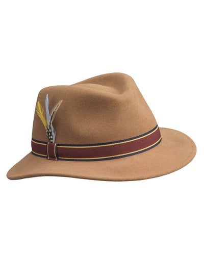 Camel Coloured Laksen Brixton Ladies Fedora Cashmere Hat On A White Background #colour_camel