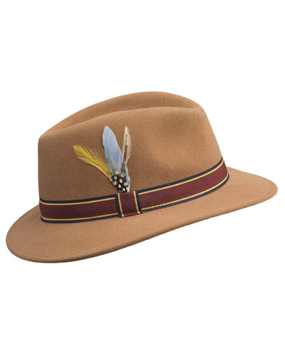 Camel Coloured Laksen Brixton Ladies Fedora Cashmere Hat On A White Background #colour_camel