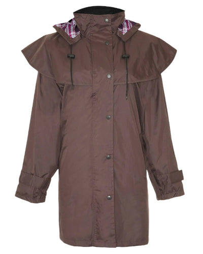 Brown coloured Champion Windsor Ladies' Three-Quarter Length Waterproof Coat on white background #colour_brown