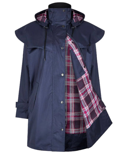 Navy coloured Champion Windsor Ladies' Three-Quarter Length Waterproof Coat on white background #colour_navy