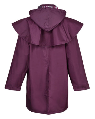 Plum coloured Champion Windsor Ladies' Three-Quarter Length Waterproof Coat on white background #colour_plum