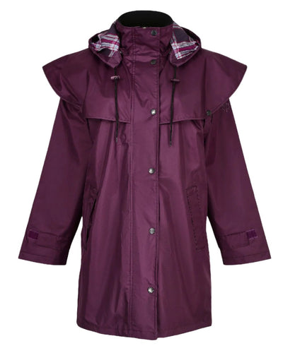 Plum coloured Champion Windsor Ladies' Three-Quarter Length Waterproof Coat on white background #colour_plum