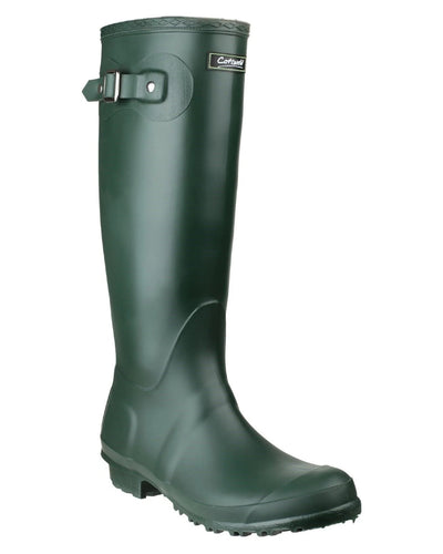 Green coloured Cotswold Sandringham Buckle Strap Wellingtons on white background #colour_green