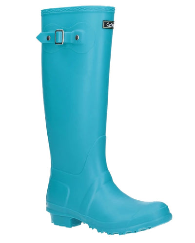 Turquoise coloured Cotswold Sandringham Buckle Strap Wellingtons on white background #colour_turquoise