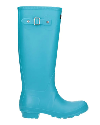 Turquoise coloured Cotswold Sandringham Buckle Strap Wellingtons on white background #colour_turquoise